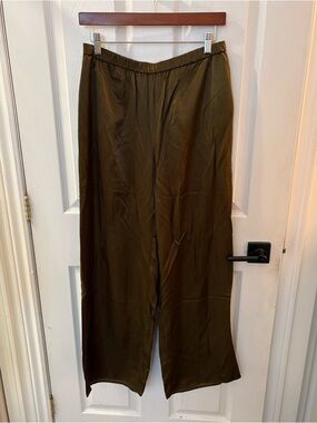 Christian Lacroix Olive Satin-Look Wide Leg Trousers